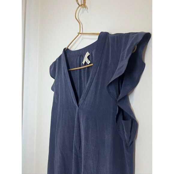 Joie Sleeveless 100% Silk Navy Blue Ruffled Blouse XS - Picture 5 of 10